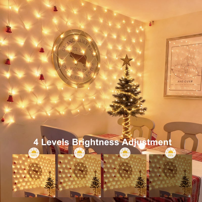 echosari Christmas Net Lights Battery Operated, 100 LED 5FT x 5FT Net Lights Outdoor with Remote Timer, Bush Mesh Light for Xmas Tree Garden Yard Decor (Warm White) - Image 5